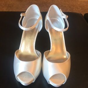White satin heels